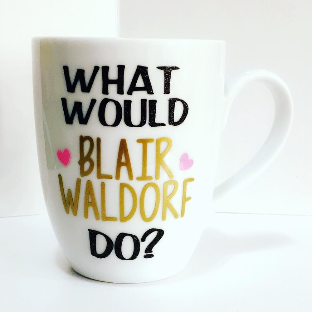 Blair Waldorf White Ceramic Mug with Gold and Pink Accent Gossip Girl